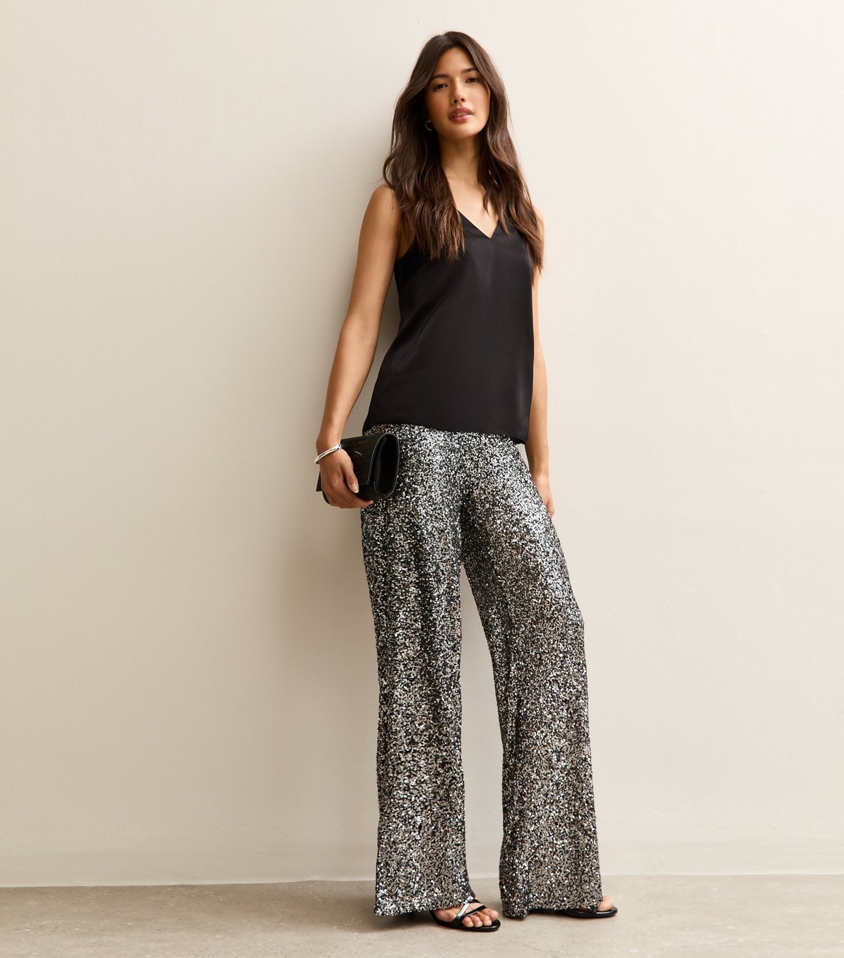 New Look Women's Gunmetal Sequin Wide Leg Trousers New Look - 3
