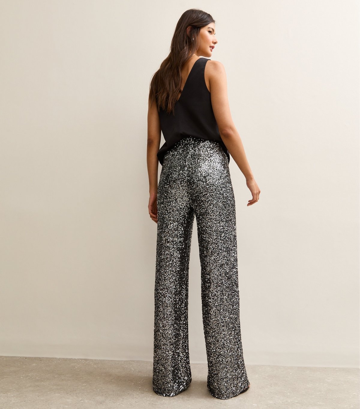 New Look Women's Gunmetal Sequin Wide Leg Trousers New Look - 4