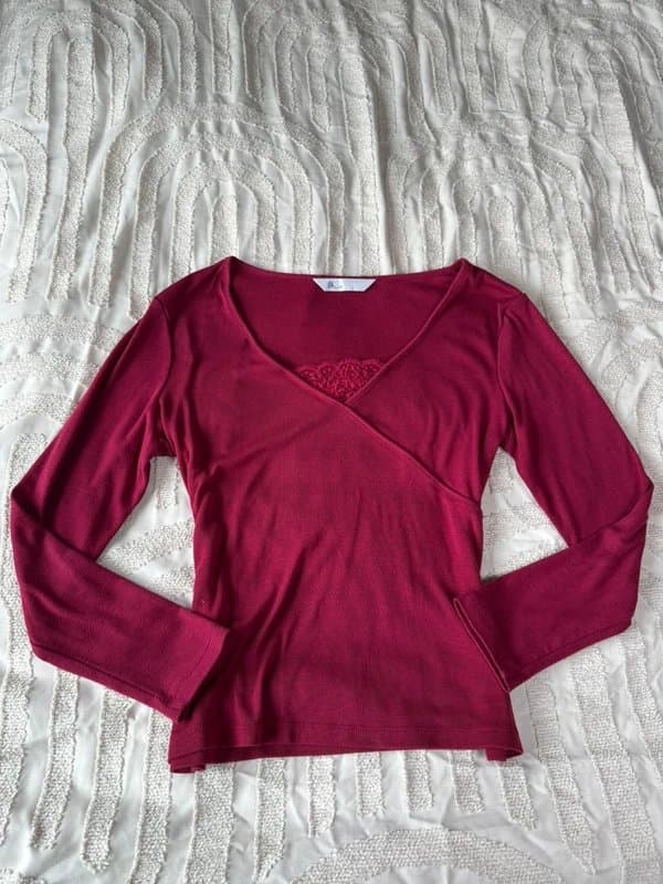 Bhs Bhs y2k burgundy red plum lace wrap v neck long sleeve top