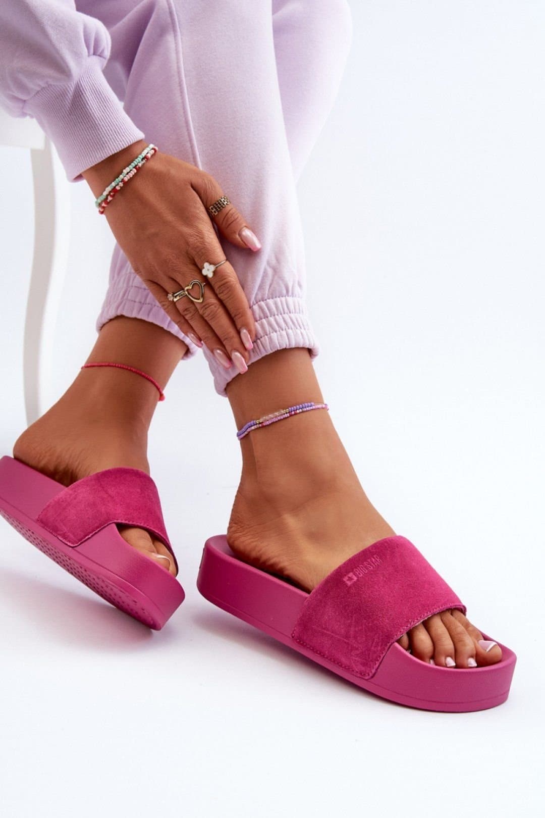 Love Lace Love Lace Women's Big Star Suede Strap High Platform Flip Flops Sandals Summer in Pink
