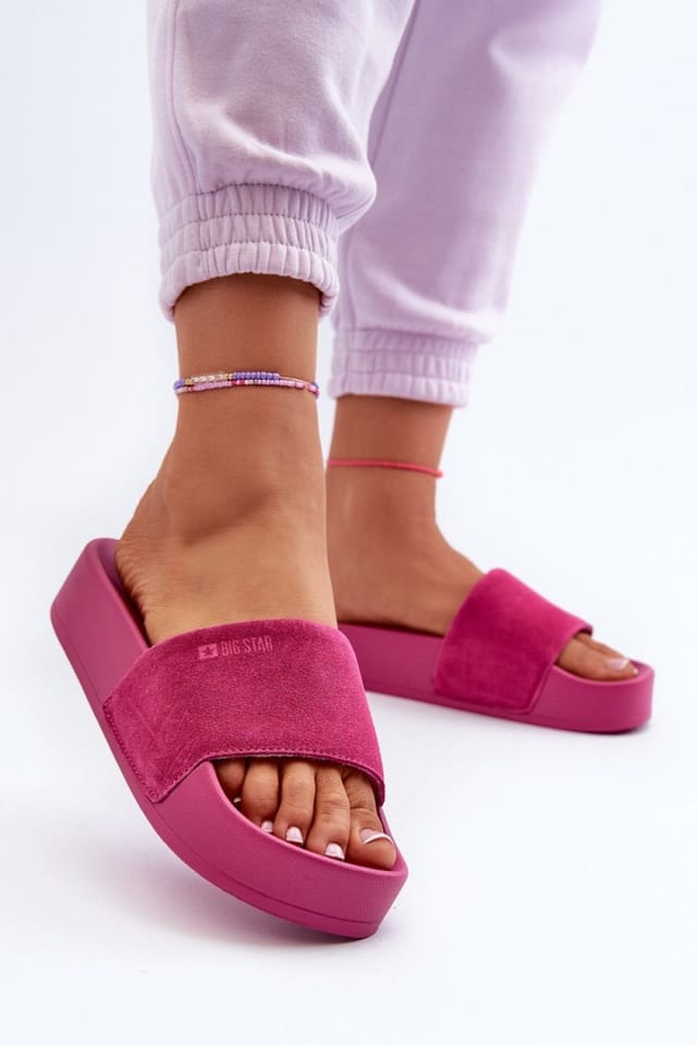 Love Lace Love Lace Women's Big Star Suede Strap High Platform Flip Flops Sandals Summer in Pink - 3