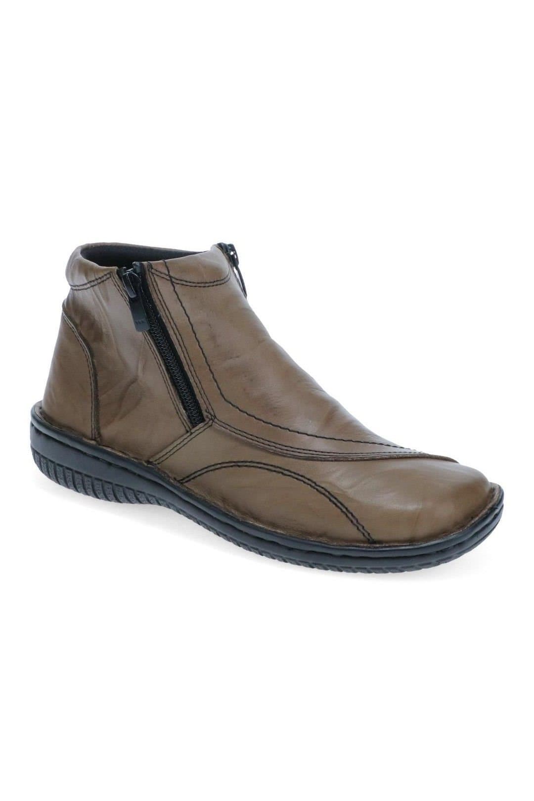 Pavers Pavers Women's Leather Ankle Boots in Olive