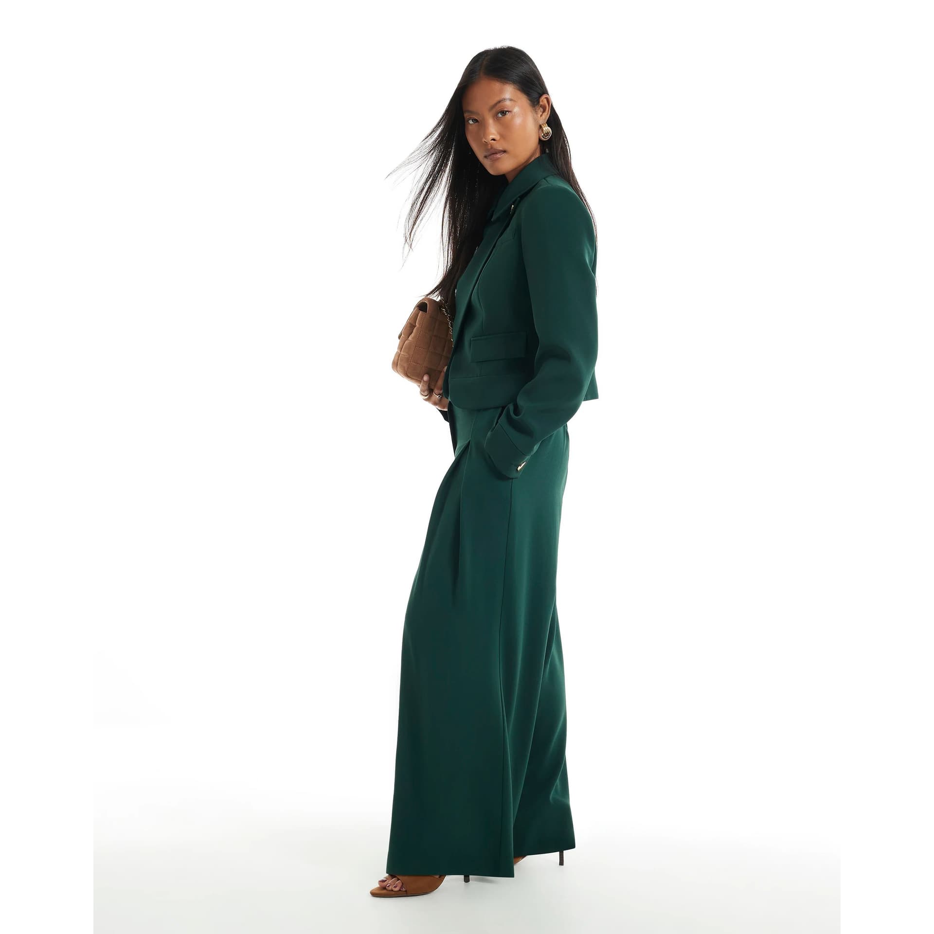 River Island River Island Womens Petite Green Crepe Wide Leg Trousers