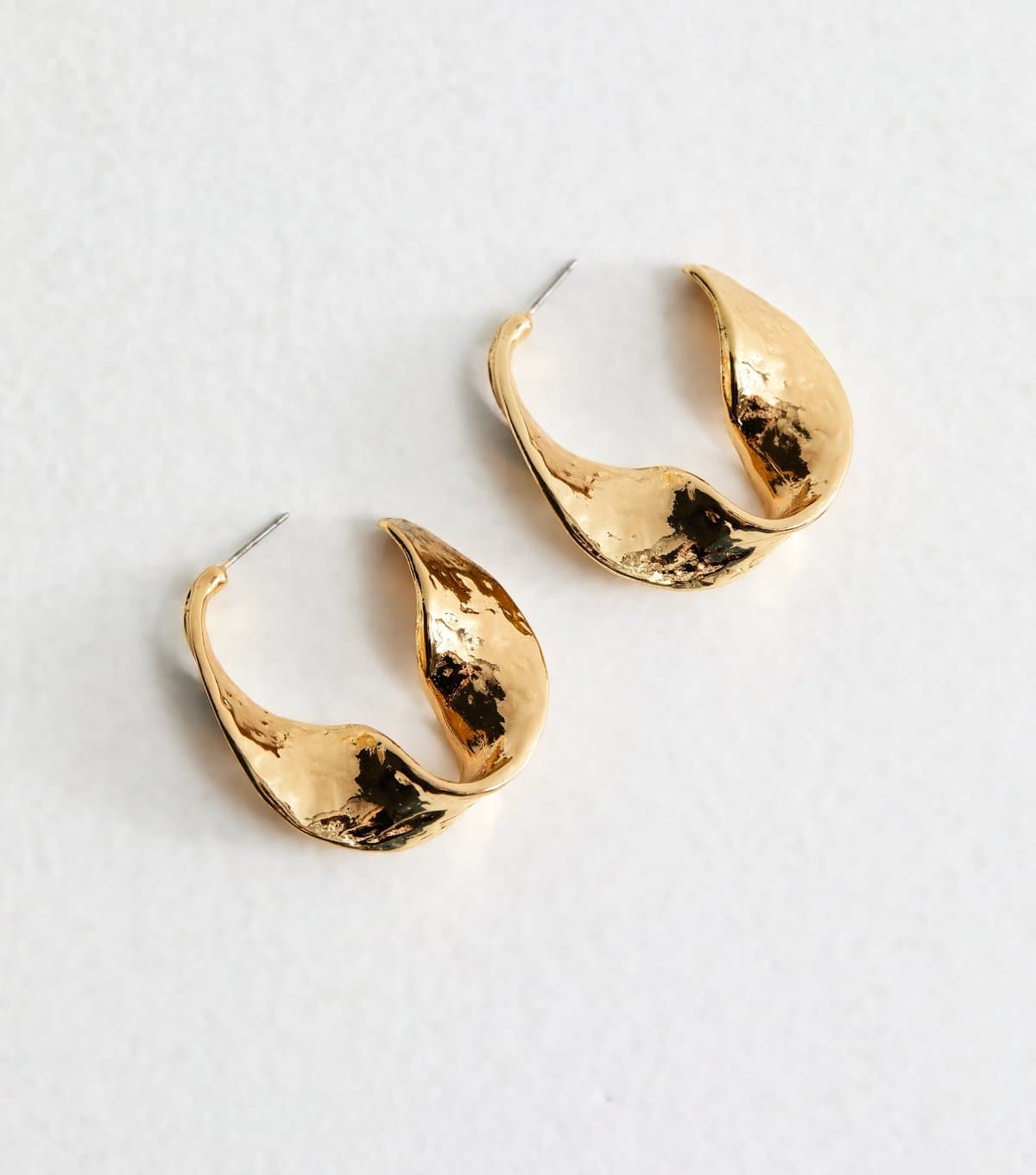 New Look New Look Gold Tone Large Chunky Hammered Wavy Hoop Earrings