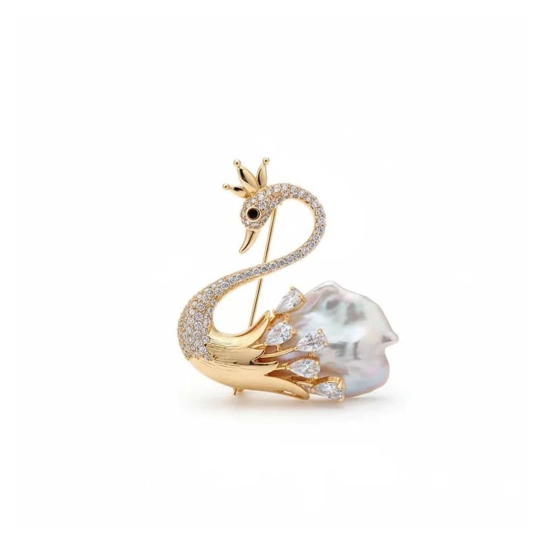 Angel Barocco Angel Barocco Women's Swan Baroque Pearl Brooch - Silver in Gold
