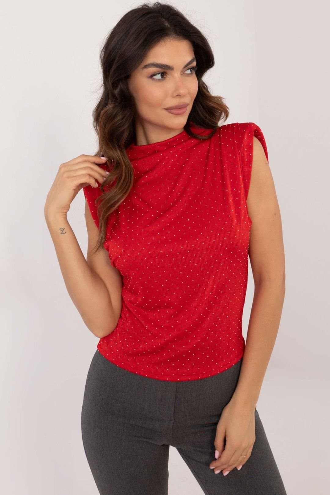 Love Lace Love Lace Red Sleeveless Blouse with Shoulder Pads