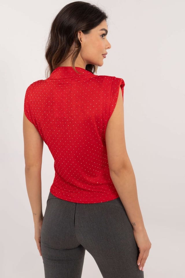 Love Lace Love Lace Women's Elegant Sleeveless Blouse with Shoulder Pads in Red - 3