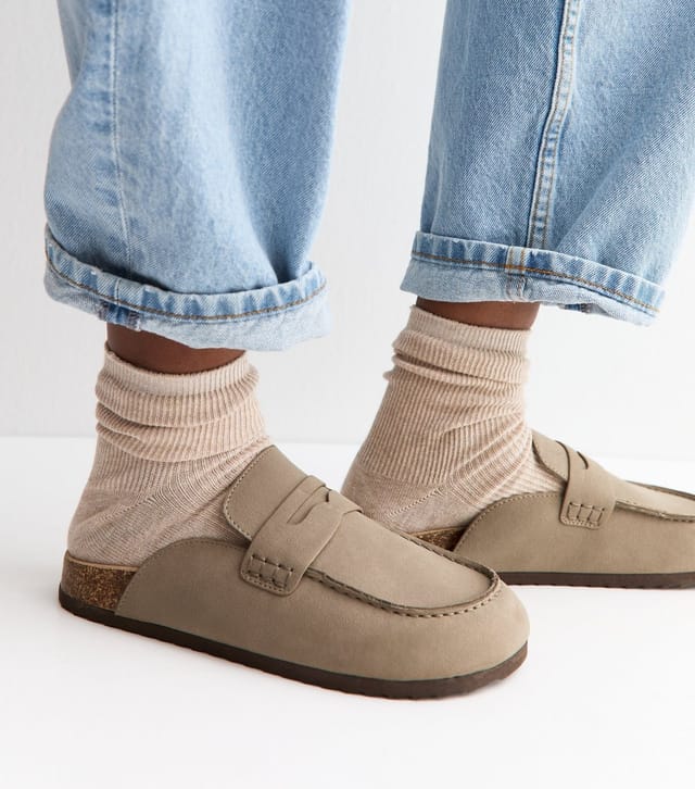 New Look Women's Camel Faux Suede Flat Loafer Mules Vegan New Look - 2