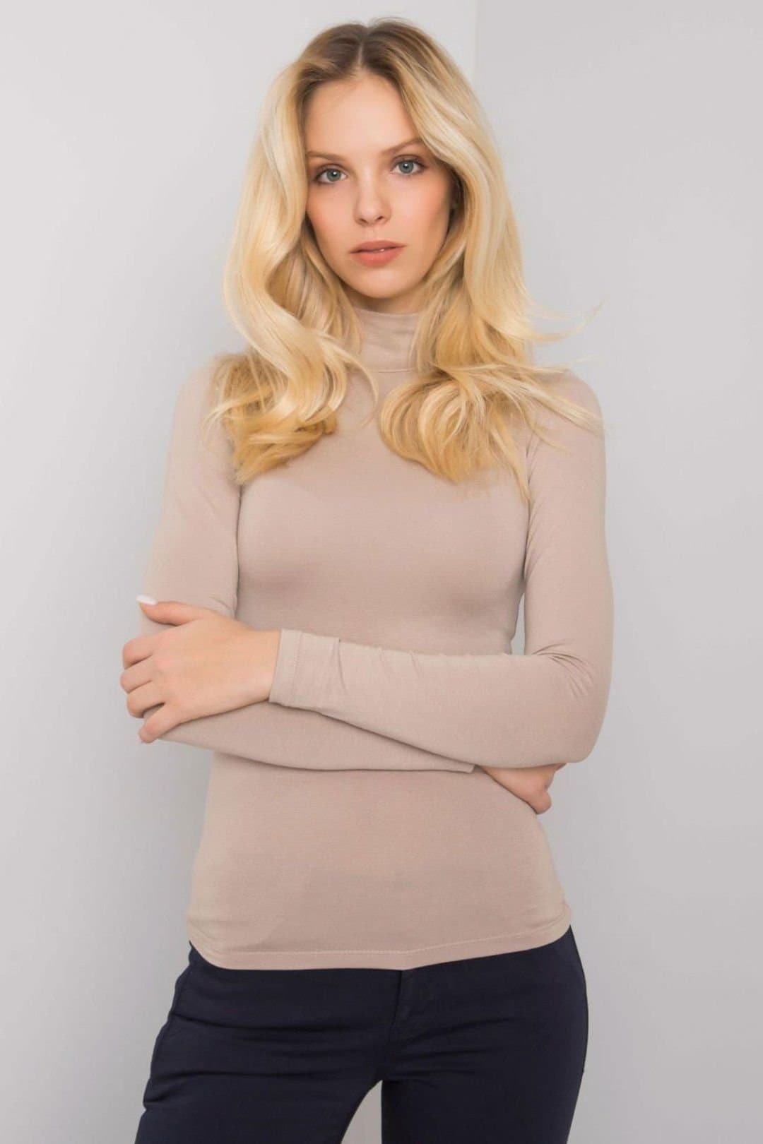 Love Lace Love Lace Women's Long Sleeve Turtleneck Top for Everyday Wear in Beige