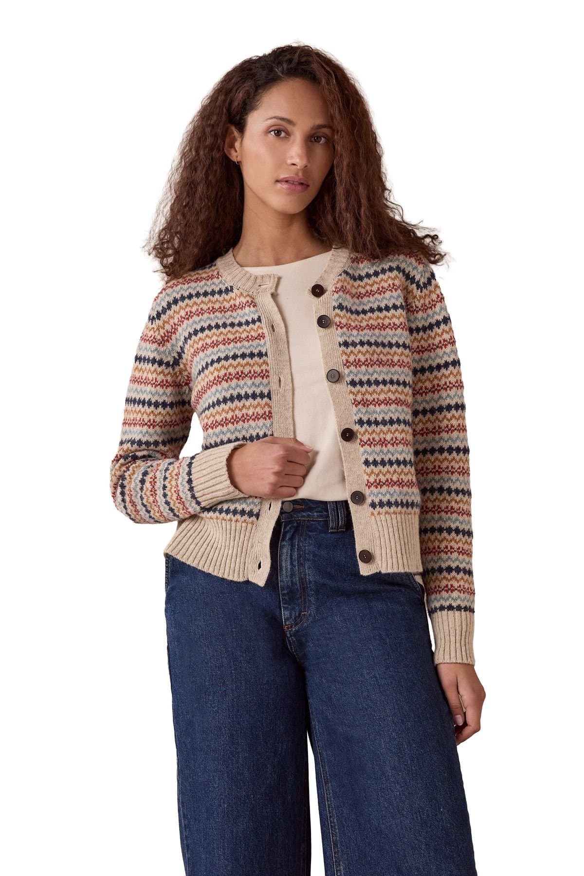 Celtic & Co Celtic & Co Women's Fair Isle Buttoned Cardigan in Light Beige