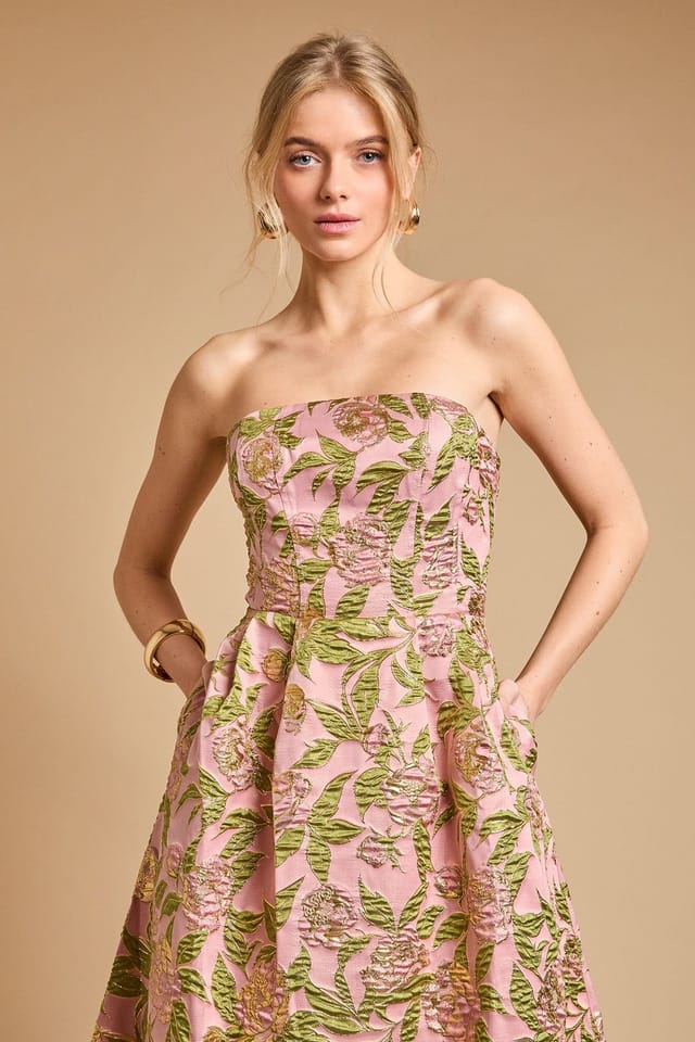 Oasis Oasis Women's Rose Jacquard Prom Midi Dress in Pink - 2