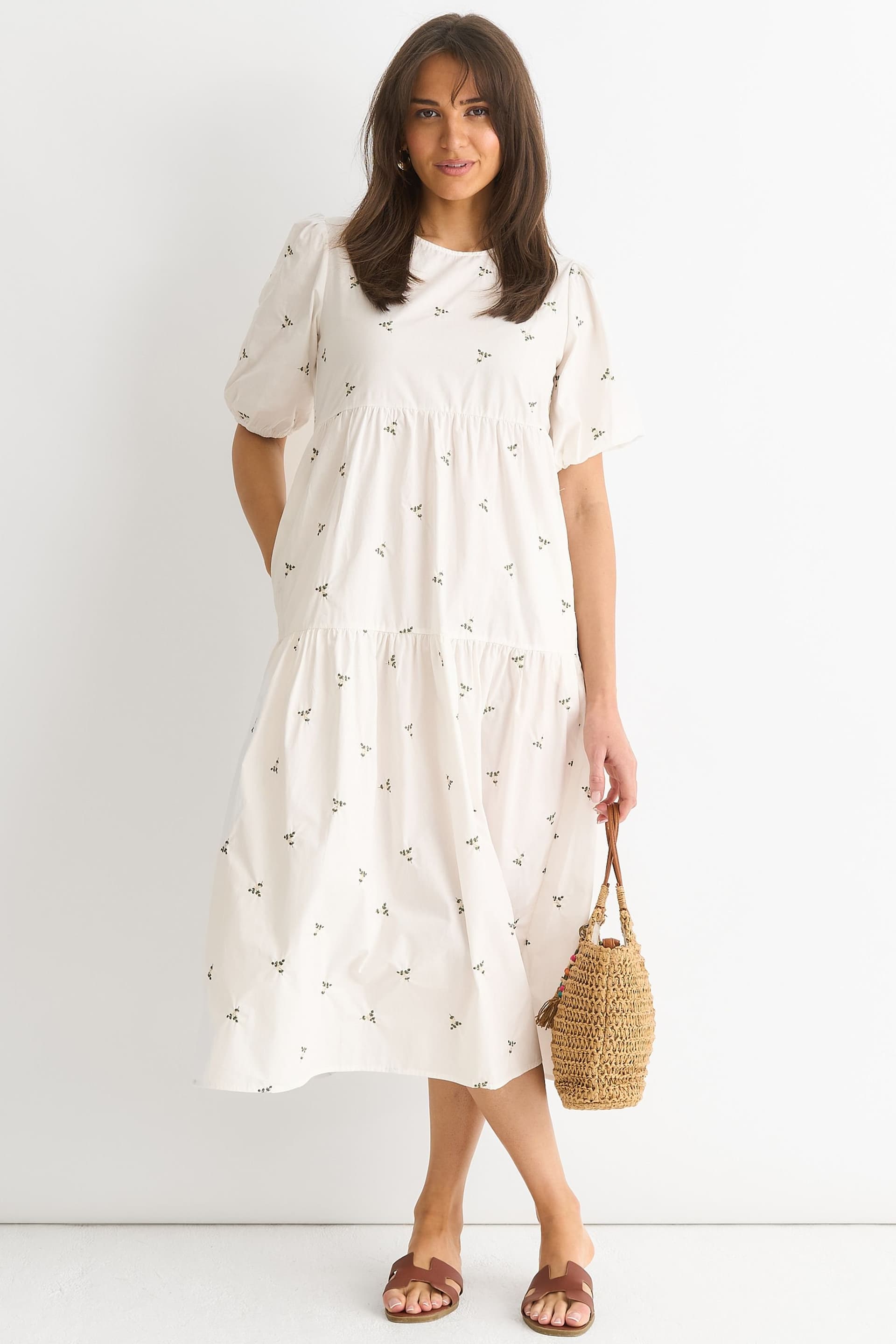 Gini London Gini London Women's White Broderie Cotton Smock Midi Dress