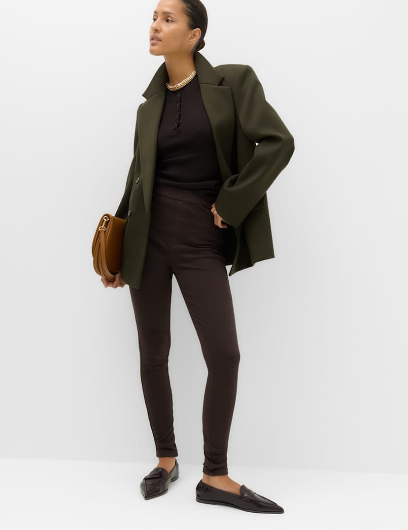 Marks & Spencer M&S Cosy Pull On High Waisted Jeggings Chocolate - 1