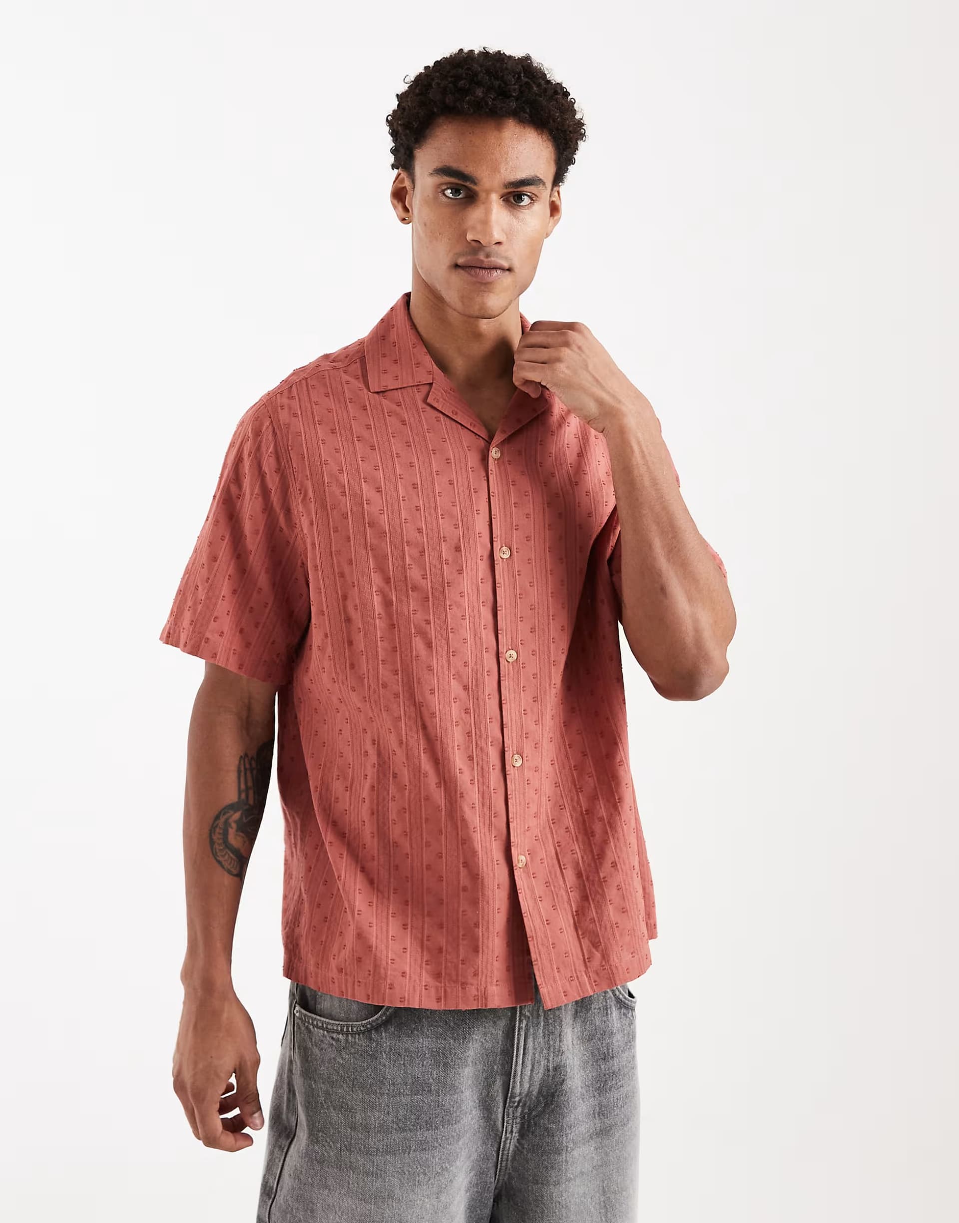 ASOS ASOS DESIGN relaxed revere textured shirt in rust