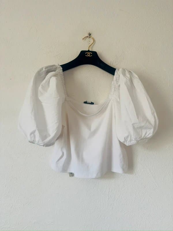 Topshop Topshop tulle sleeved cropped t-shirt