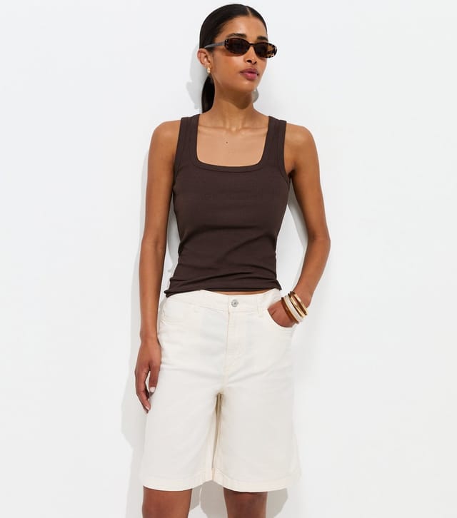 New Look Women's Off White Twill Jorts New Look - 2