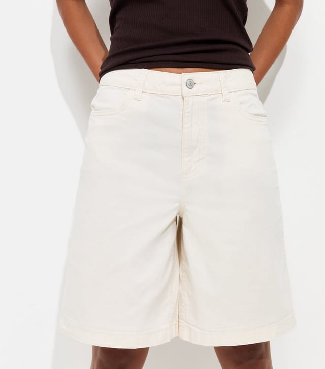 New Look Women's Off White Twill Jorts New Look - 3