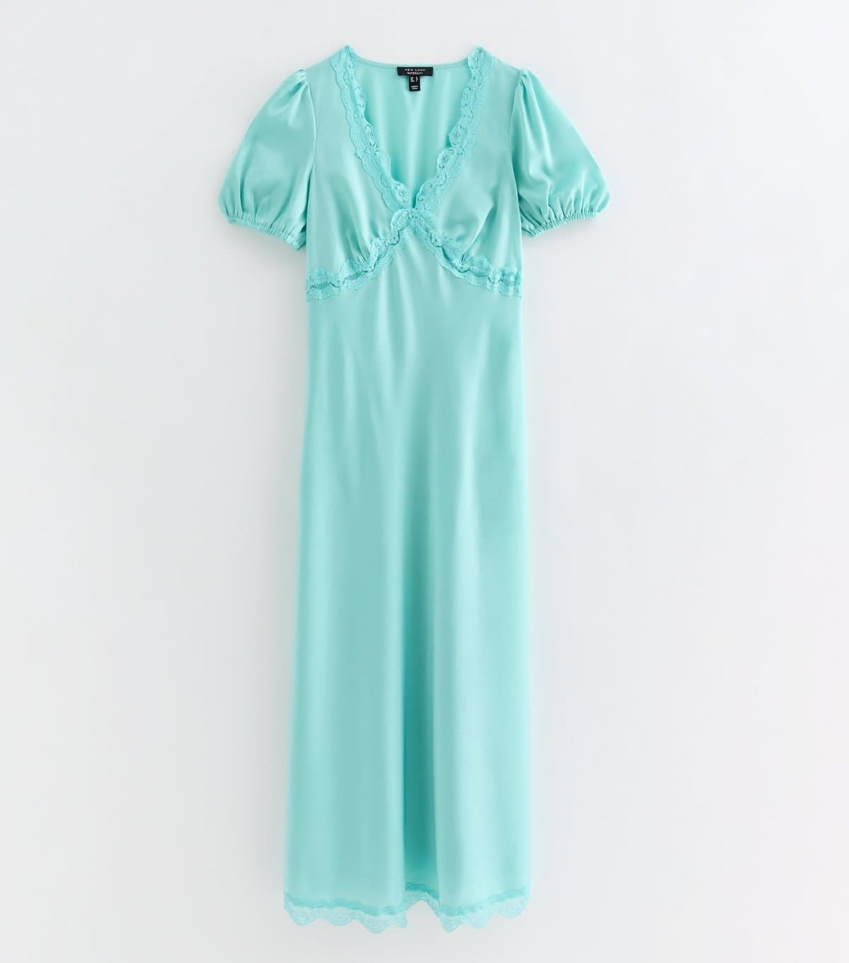 New Look Women's Maternity Light Blue Lace Trimmed Satin Midi Tea Dress New Look