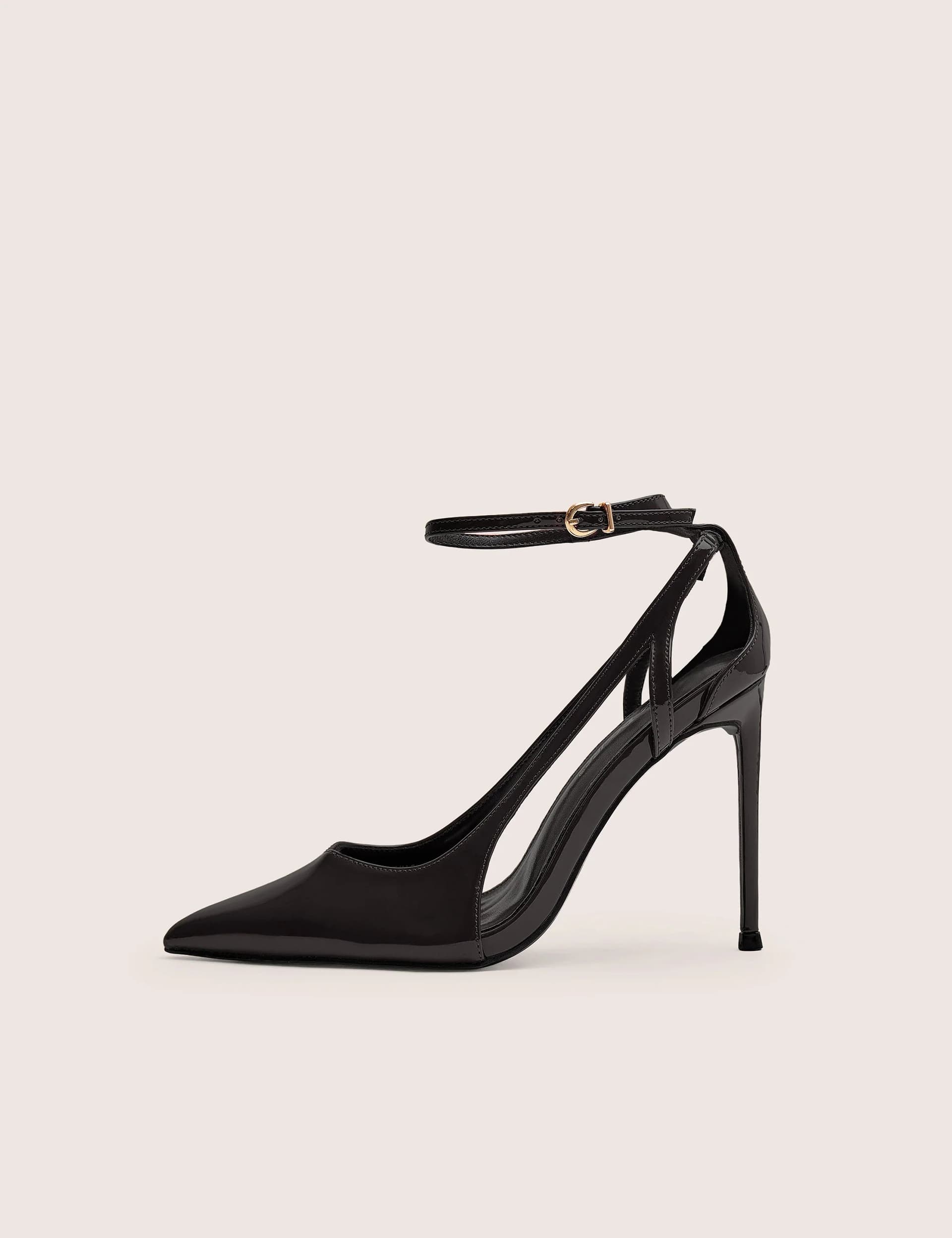 Public Desire Allegedly Black Patent Cut Out Detail Ankle Strap Court Shoes