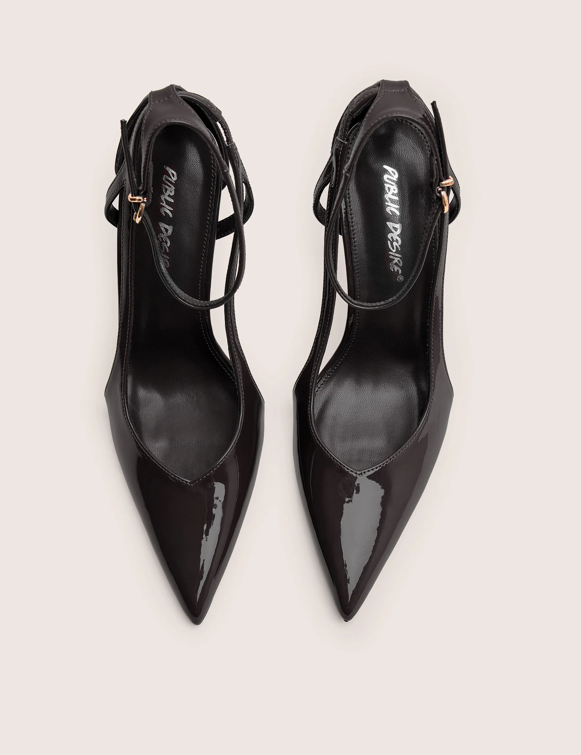 Public Desire Allegedly Black Patent Cut Out Detail Ankle Strap Court Shoes - 2