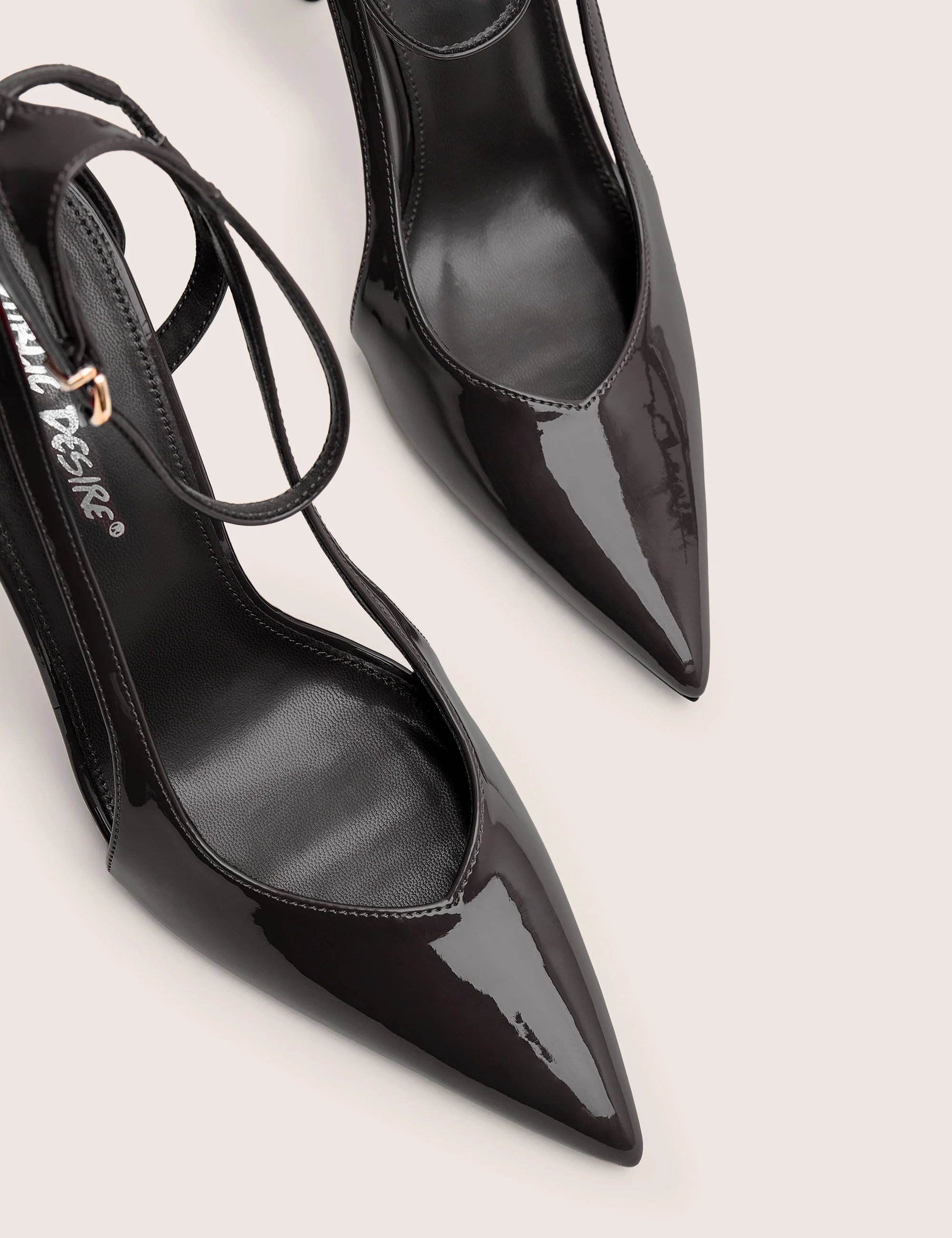 Public Desire Allegedly Black Patent Cut Out Detail Ankle Strap Court Shoes - 4