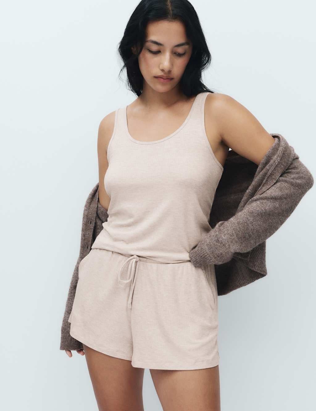 Marks & Spencer M&S Modal Rich Ribbed Cami Pyjama Top Fawn