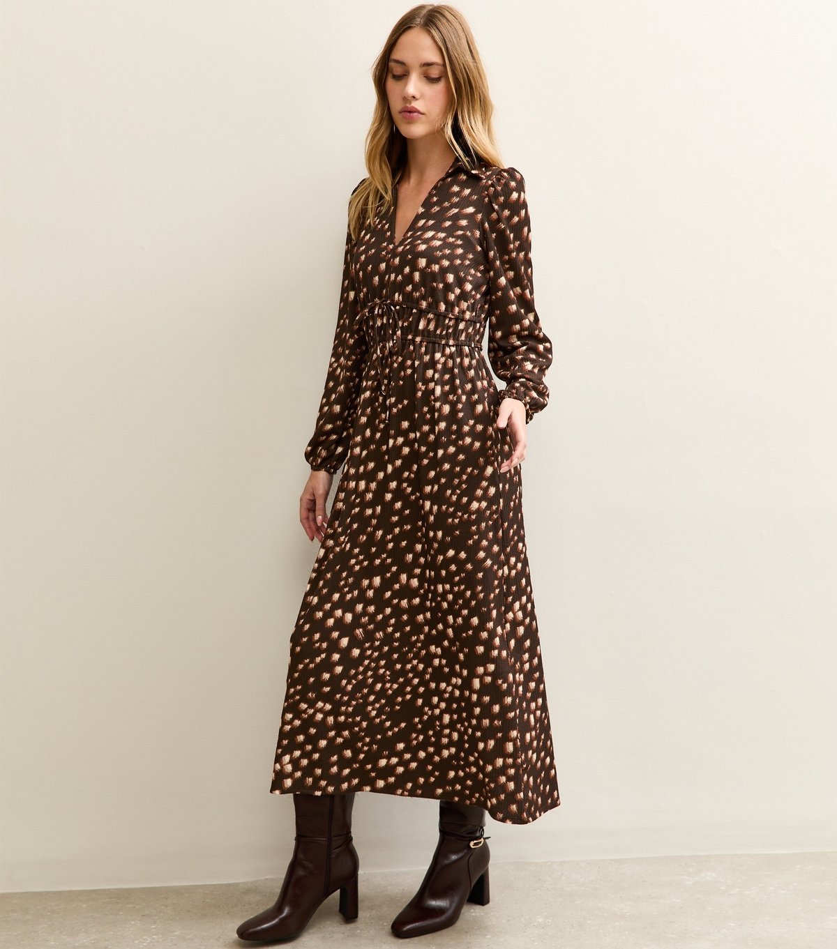 New Look Women's Brown Crinkle Texture Printed Midi Shirt Dress New Look - 3