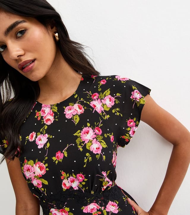 New Look Women's Black Floral Lace Waist Midi Dress New Look - 3