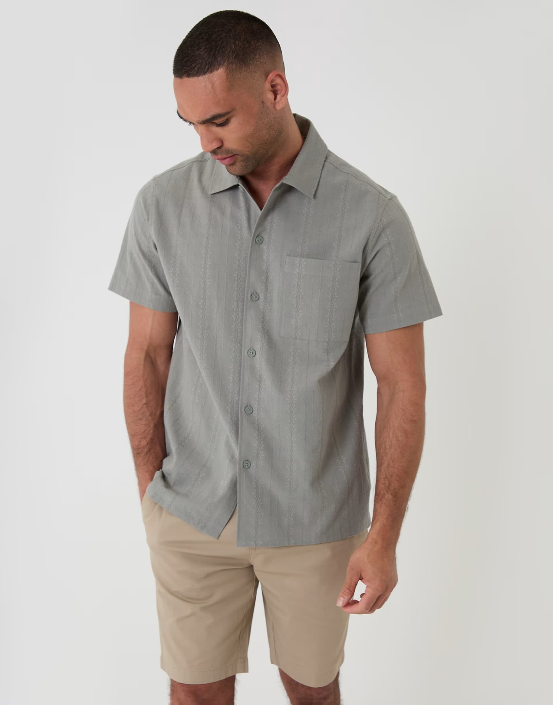 ASOS Threadbare Textured cotton short sleeve shirt in pale green