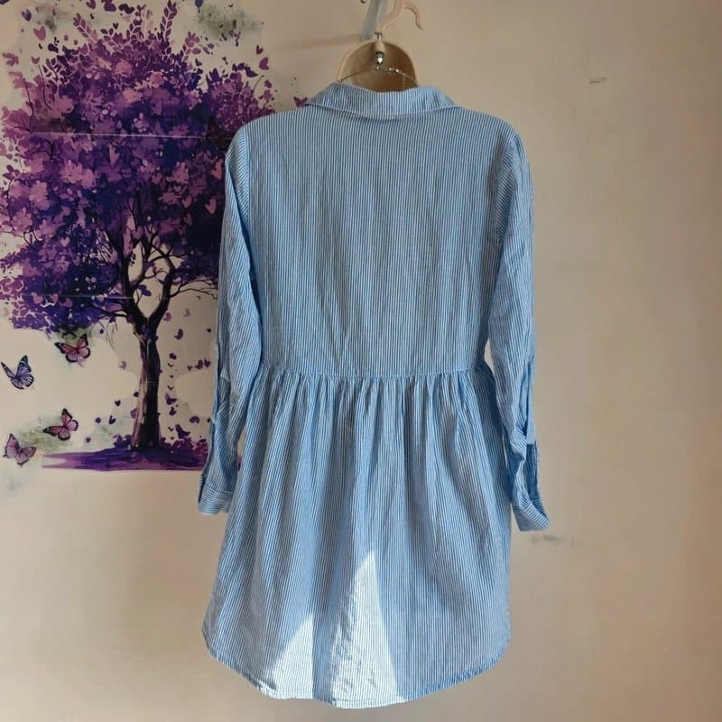 New Look Vintage New Look Size 8 Blue White Stripe Floral Embroidered Cotton Smock Tunic Top Boho