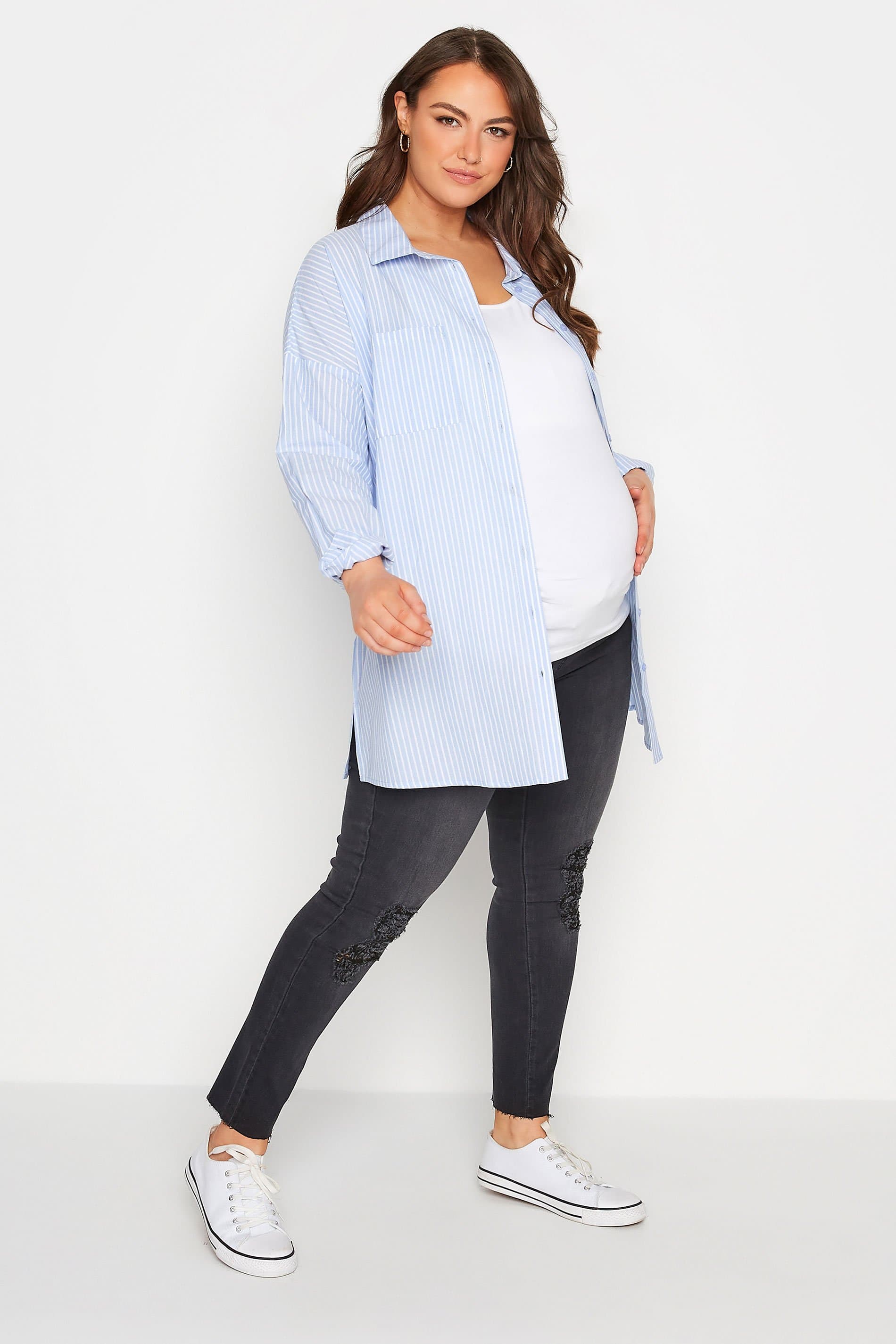 Bump It Up Maternity Plus Size Black Washed Ripped Ava Jeans With Comfort Panel