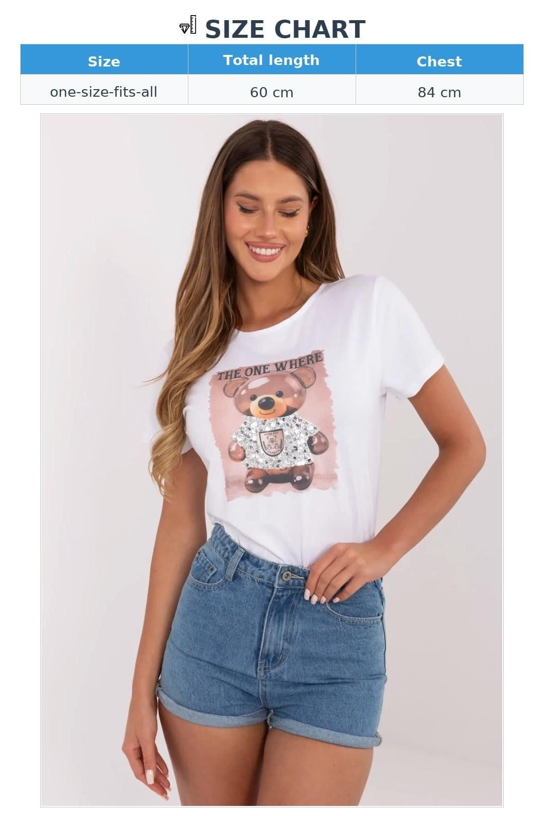 Love Lace Love Lace Women's Cotton Elastane Sequin Print Tee with Bow in White - 4
