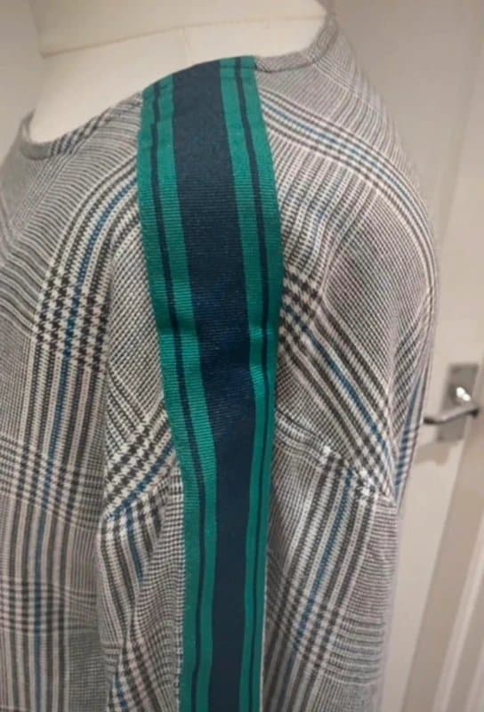 Zara Zara Checked Long Sleeve Top Green Stripe Detail Chic Smart Casual UK8/10