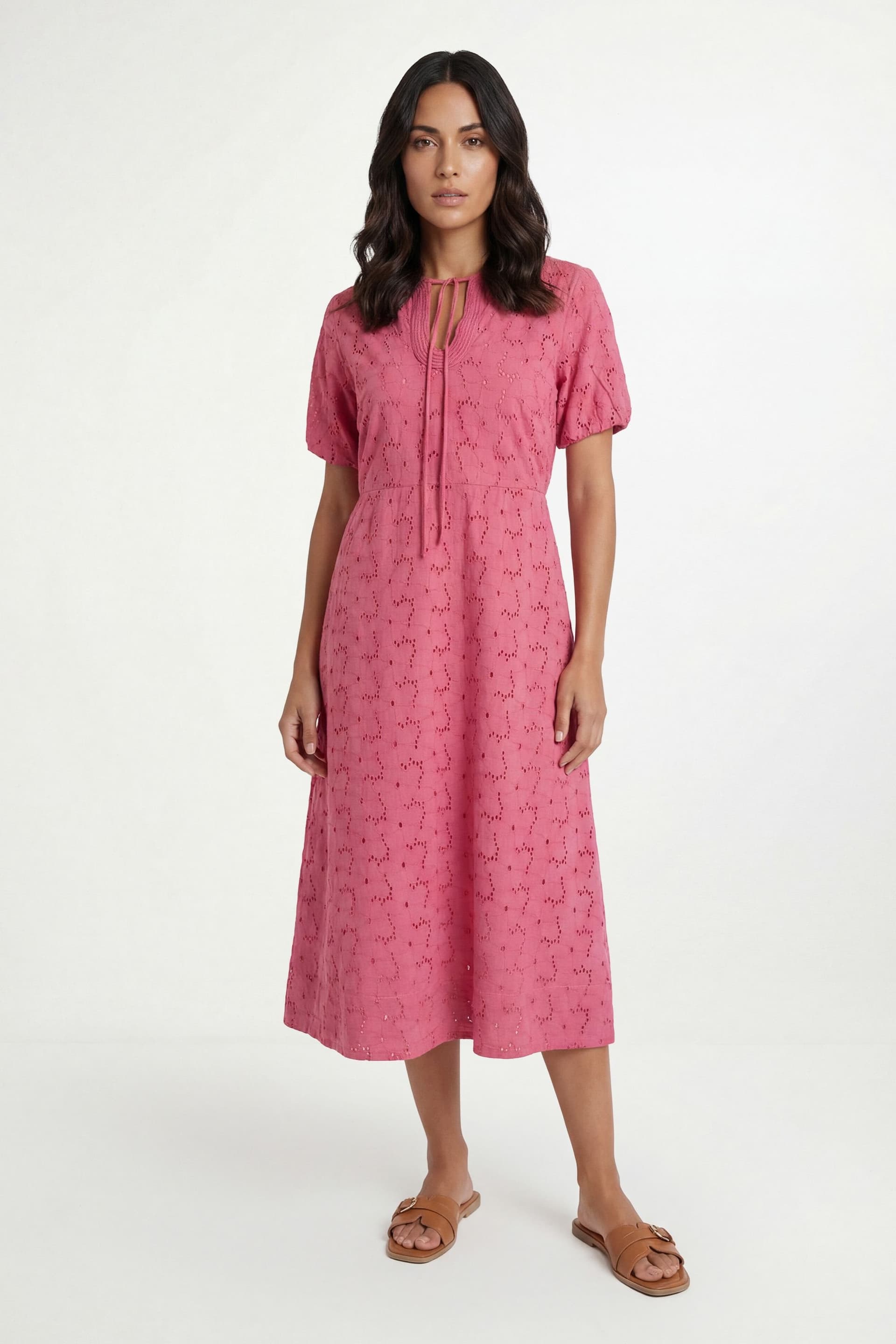 Wallis Wallis Women's Summer Broderie Smock Dress in Pink