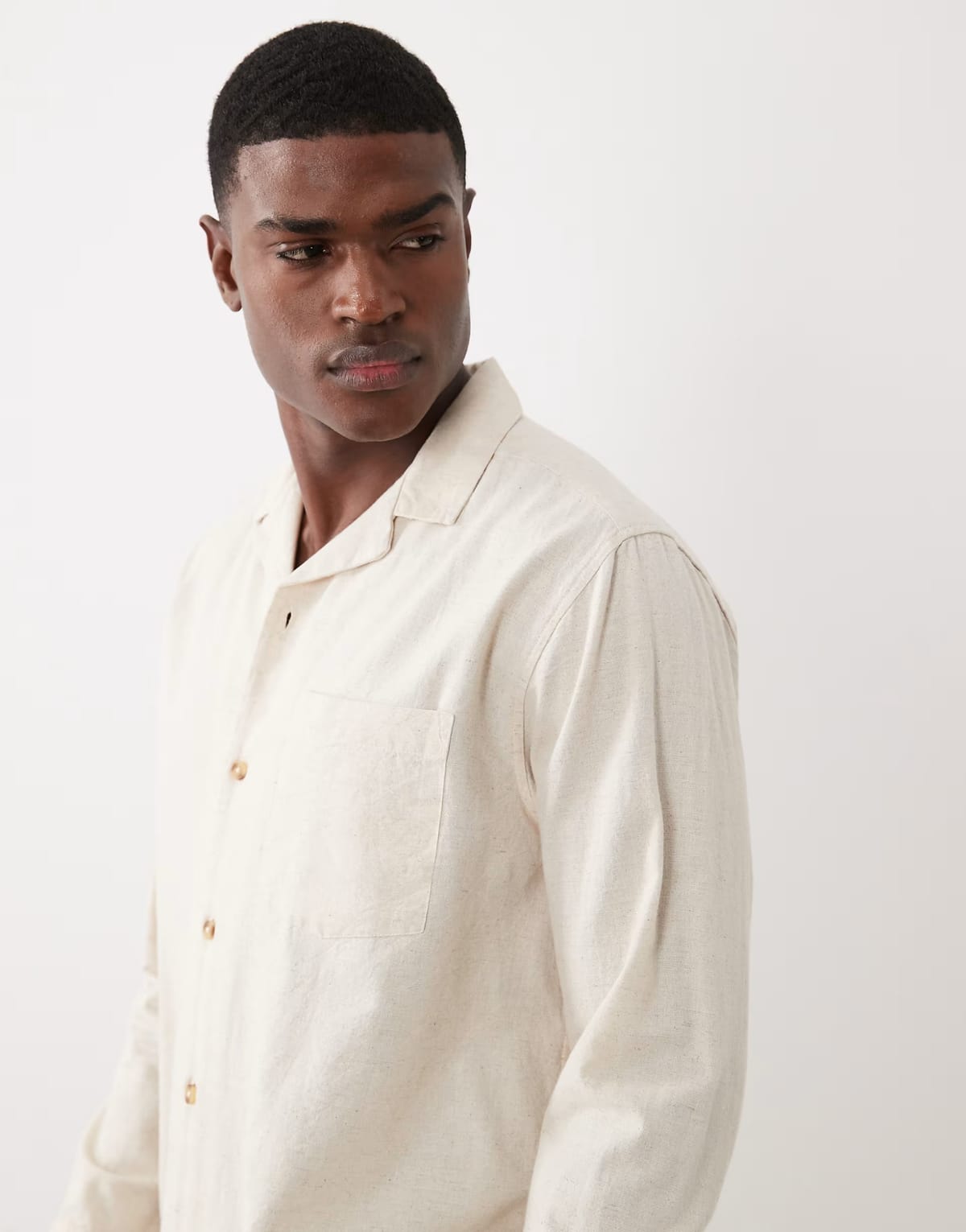ASOS ASOS DESIGN co-ord relaxed revere shirt with linen in natural - 1