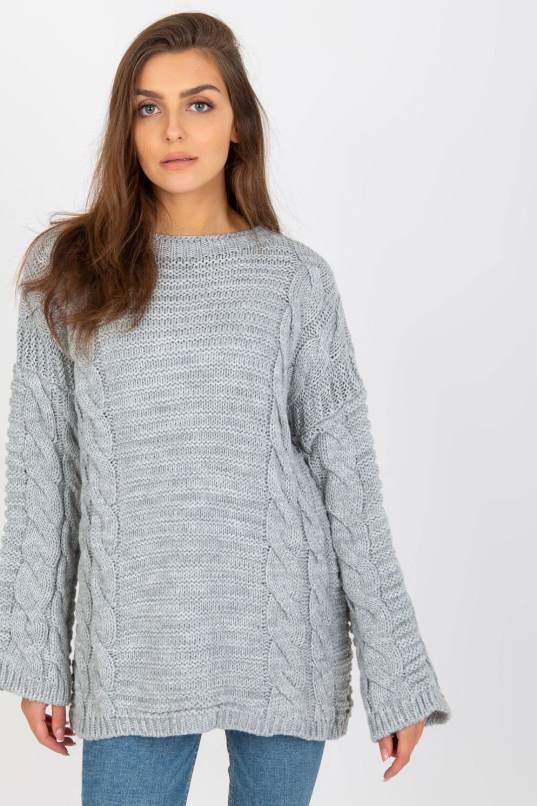 Love Lace Love Lace Women's Extended Cut Sweater With Wide Long Sleeves in Grey