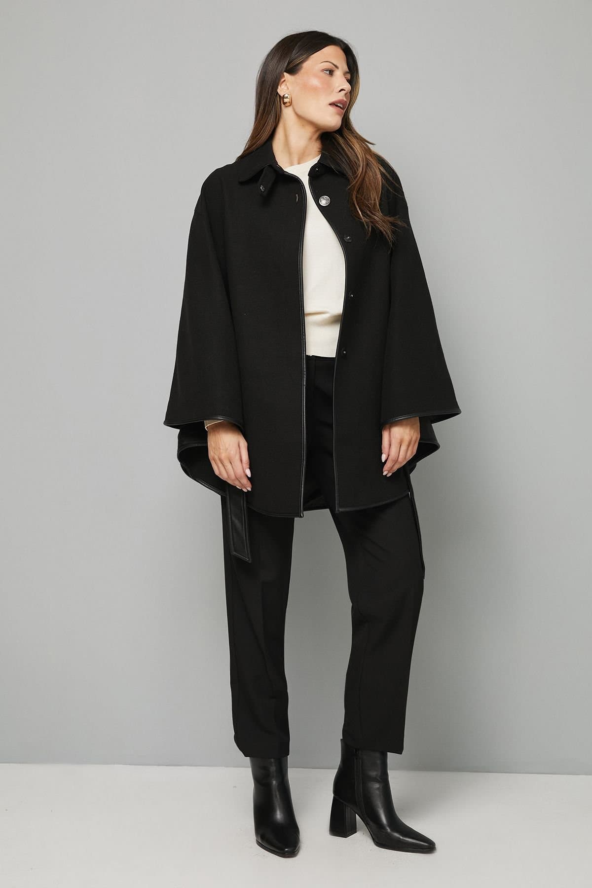Wallis Wallis Women's Wool Mix Belted Cape in Black
