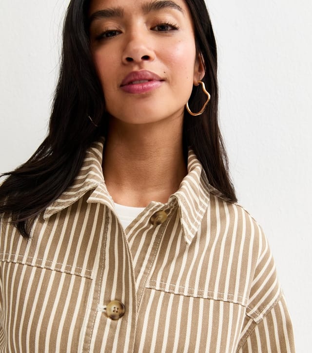 New Look Women's Petite Mink Cotton Striped Shacket New Look - 2