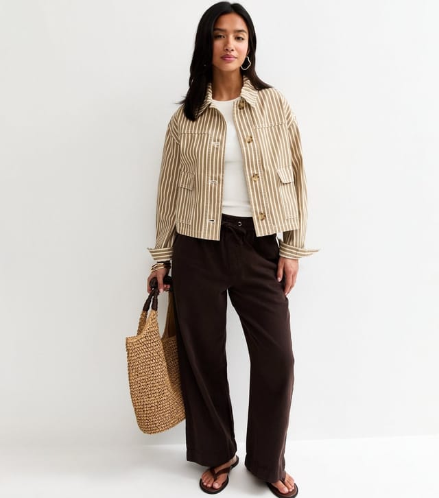 New Look Women's Petite Mink Cotton Striped Shacket New Look - 3