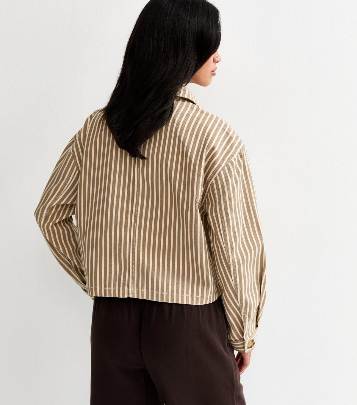 New Look Women's Petite Mink Cotton Striped Shacket New Look - 4