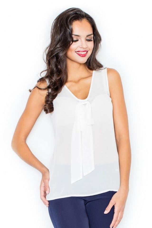 Love Lace Love Lace Women's Airy Sleeveless Tie Blouse with Halfround Neck in White - 2