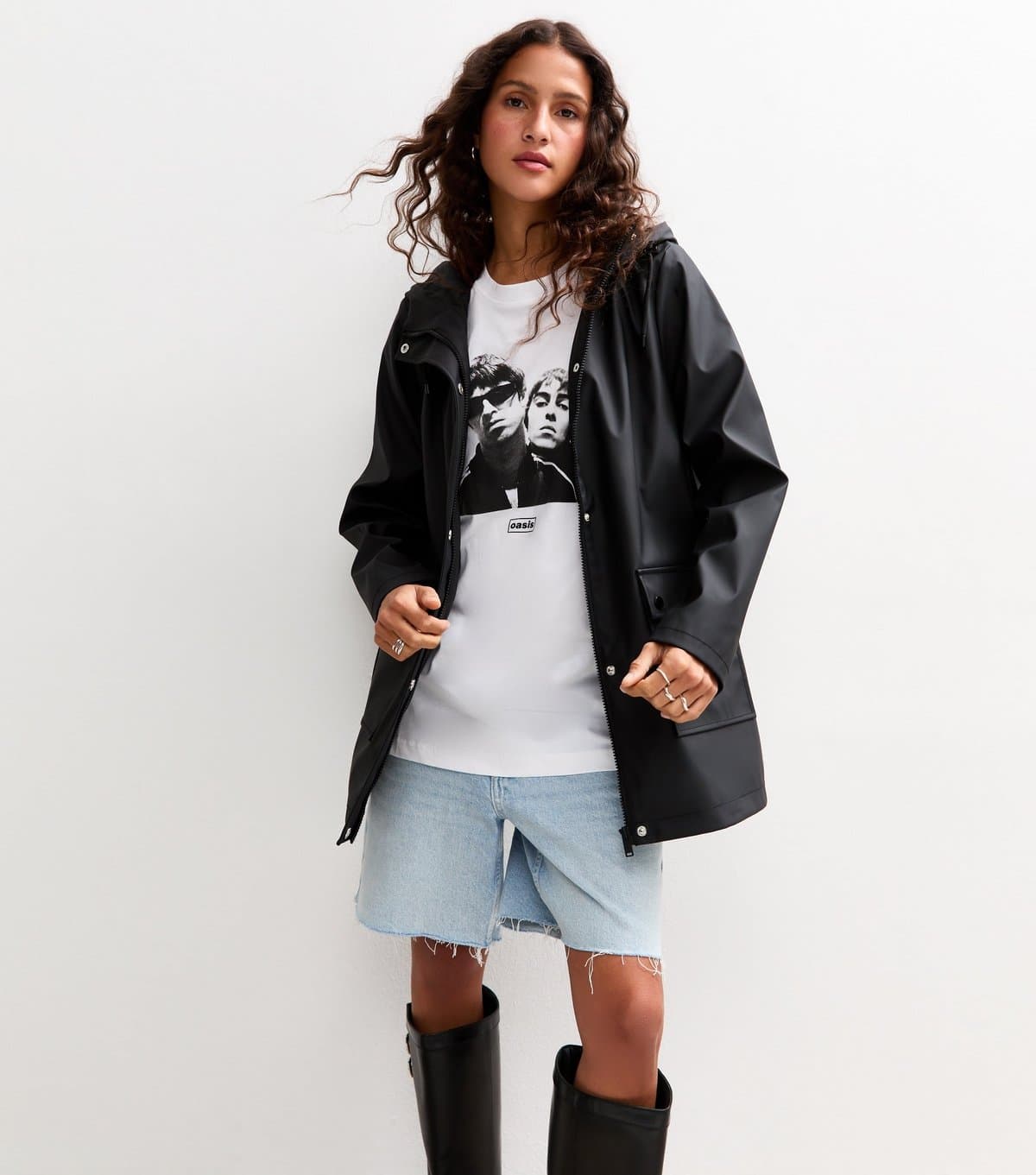 New Look Women's Black Water Resistant Drawstring Hood Rain Anorak New Look