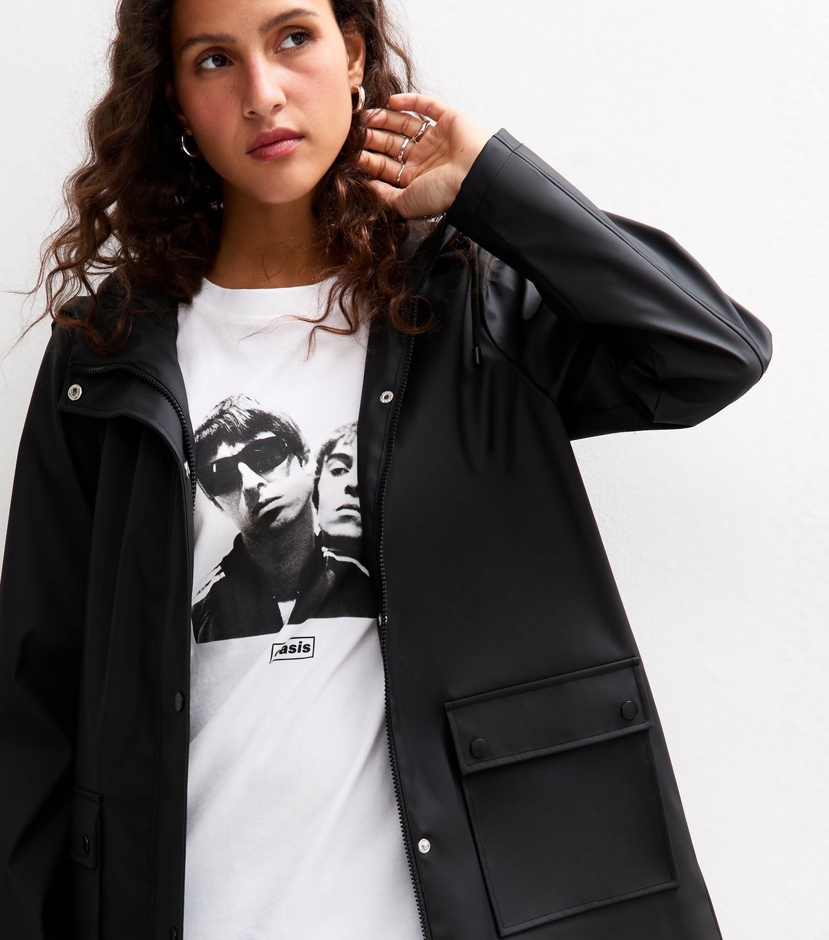 New Look Women's Black Water Resistant Drawstring Hood Rain Anorak New Look - 2