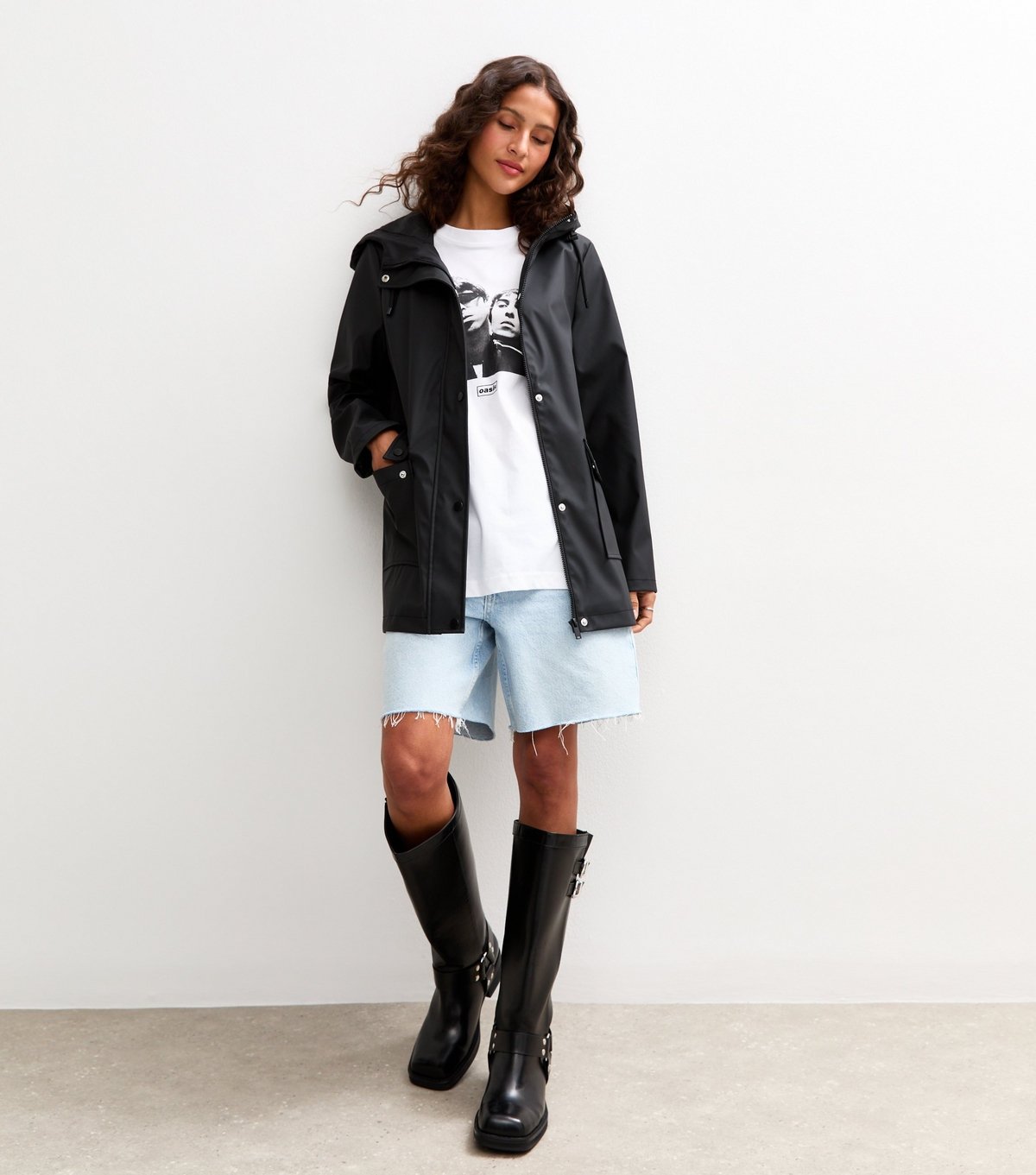 New Look Women's Black Water Resistant Drawstring Hood Rain Anorak New Look - 3