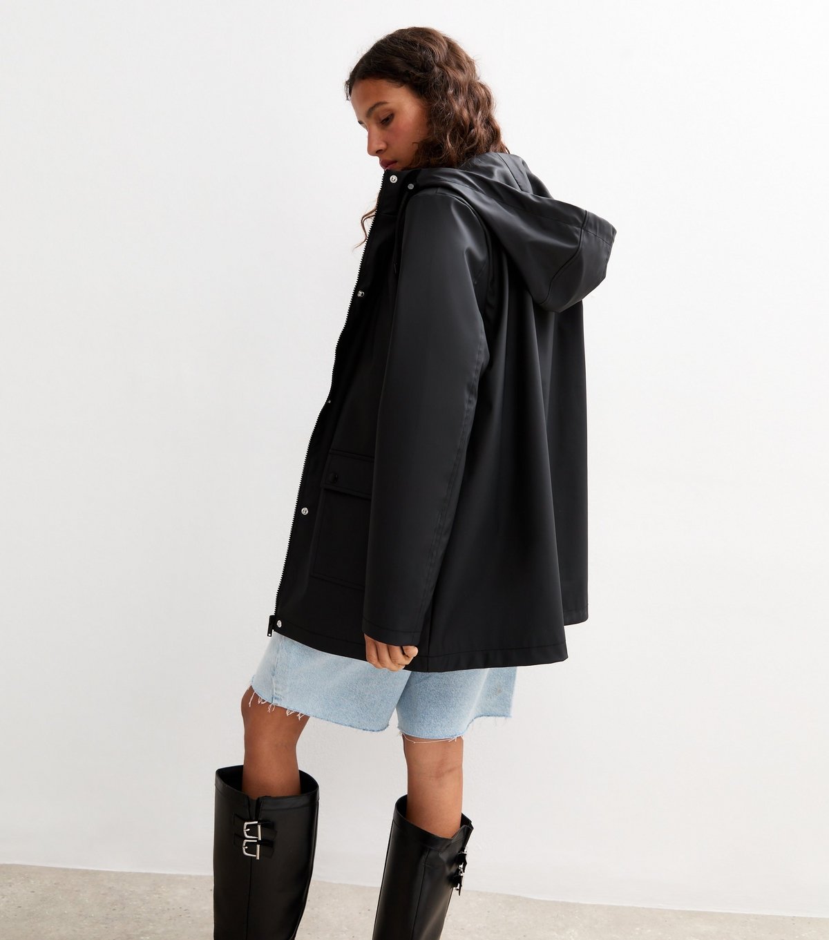 New Look Women's Black Water Resistant Drawstring Hood Rain Anorak New Look - 4