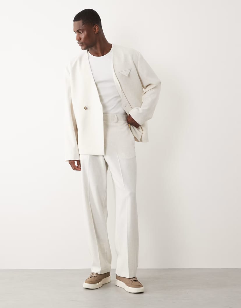 ASOS ASOS DESIGN wide leg suit trousers in stone - 1
