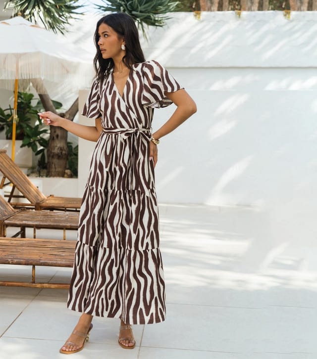 Gini London Women's Brown Zebra Print Wrap Dress Gini London New Look - 2