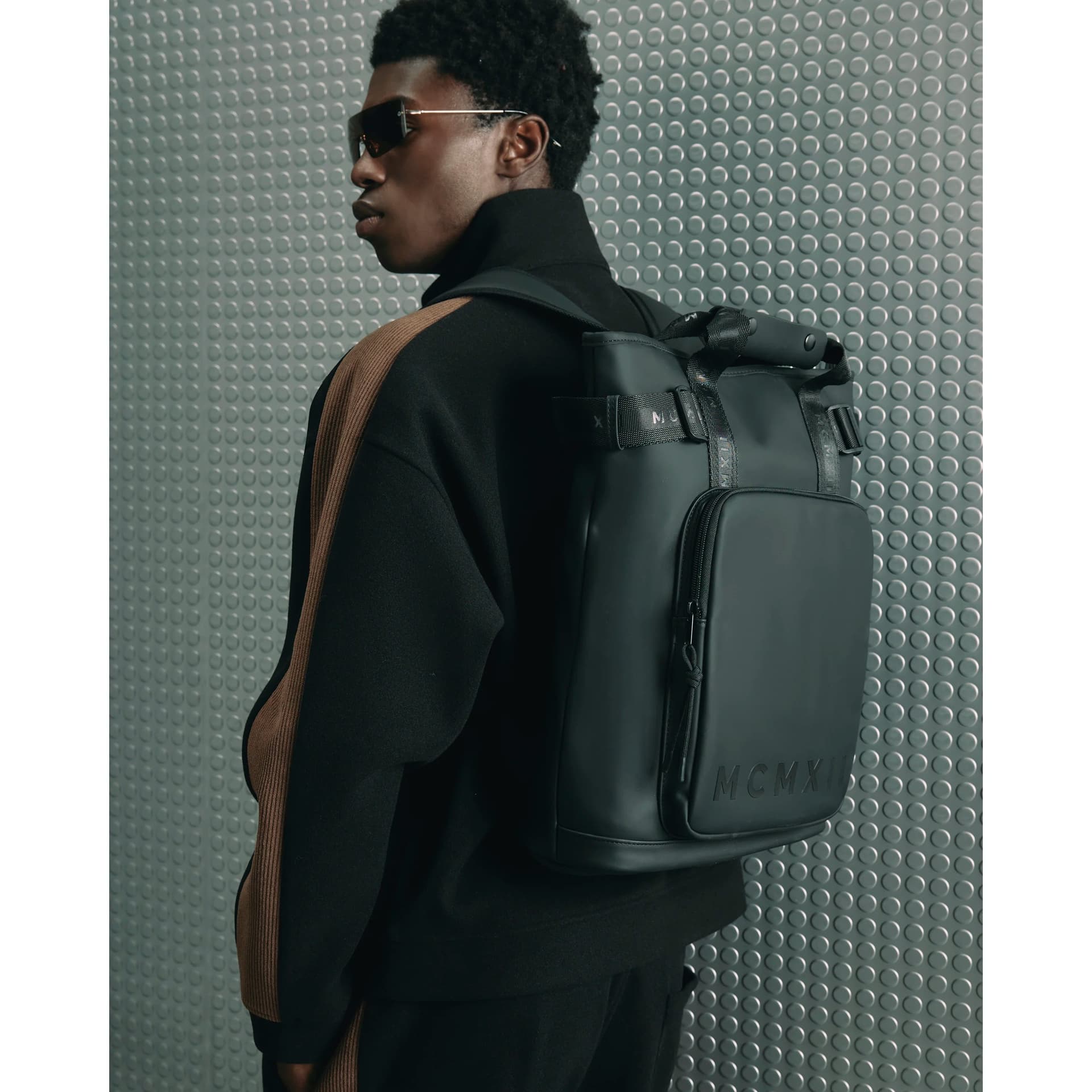 River Island Mens River Island Black Rubber Mcmxii Tote Backpack