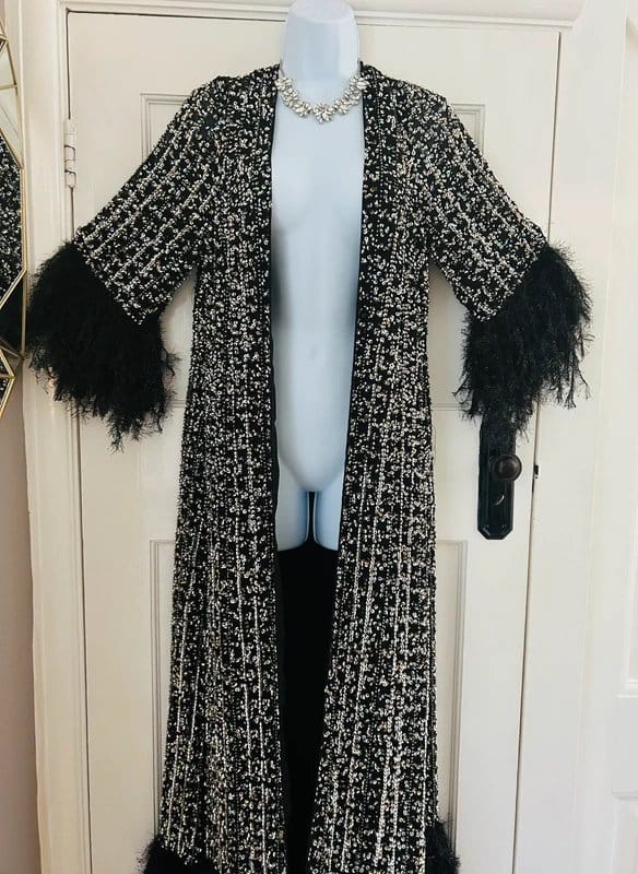 ASOS embellished maxi robe kimono-feather festival, gothic steampunk Holiday special occasion one size - 1