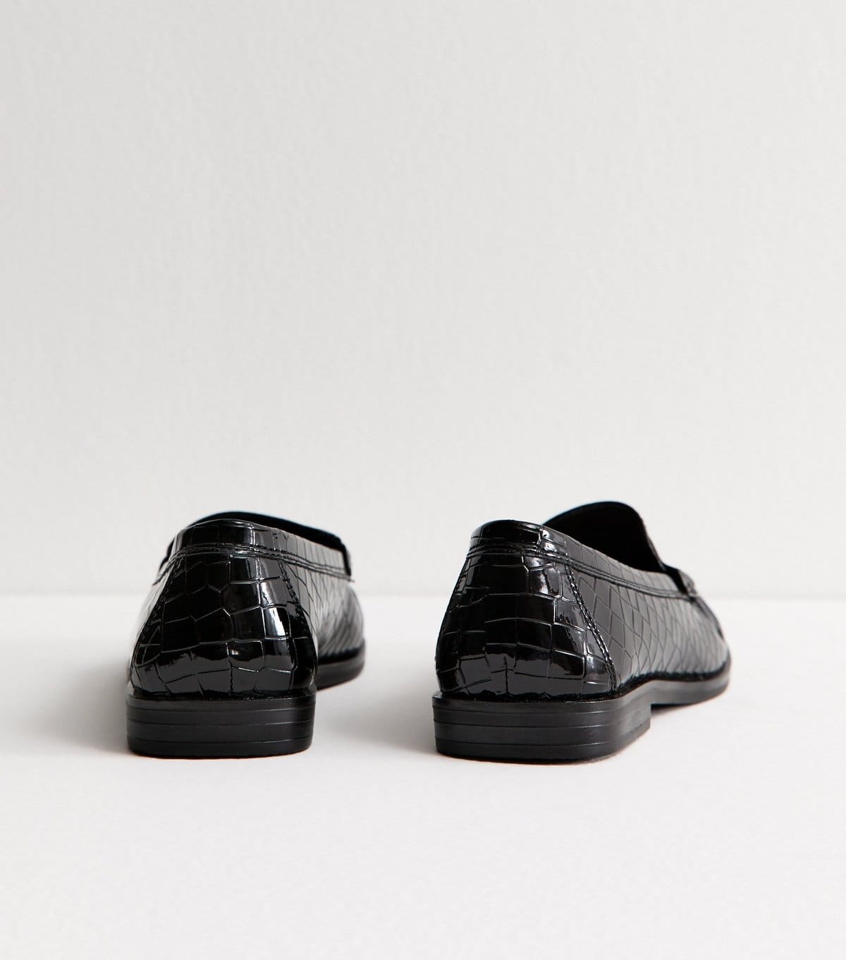 New Look Women's Black Faux Leather Croc Embossed Penny Loafers Vegan New Look - 4